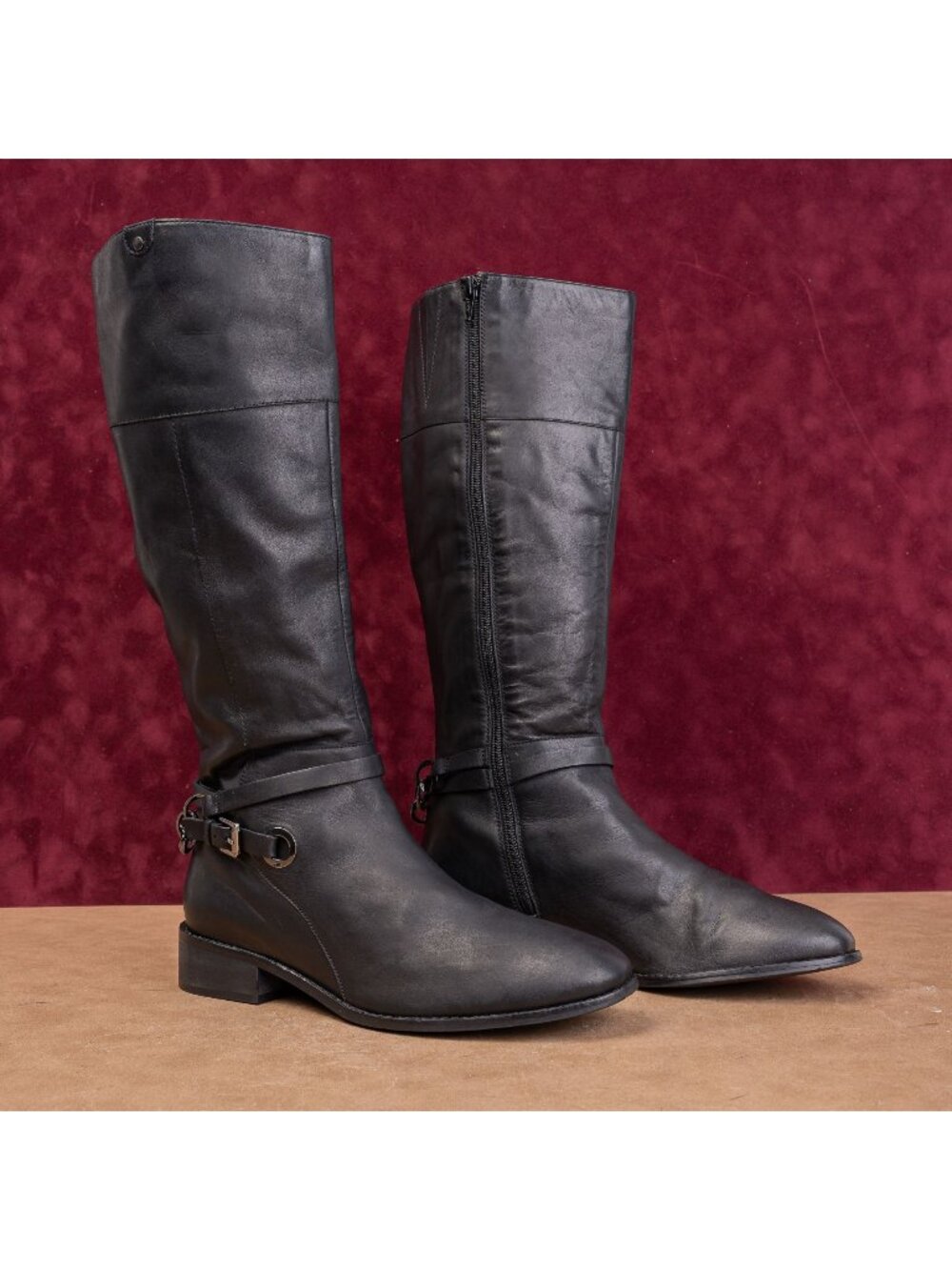 Seychelles Women Black Leather Vintage Retro 90s Buckle Riding Knee Boots sz 9.5
